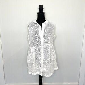 Dotti White Cover up Dress Button Up with Pockets